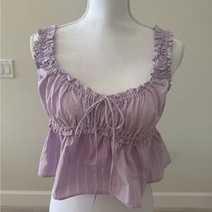 Zara Ruched Lavender and White Striped Tank Top